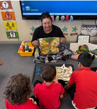 Students learning about describing words for a butterfly